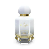 Glazen parfumfles met witte dop en gouden accenten van El-Nabil Parfum Aqua